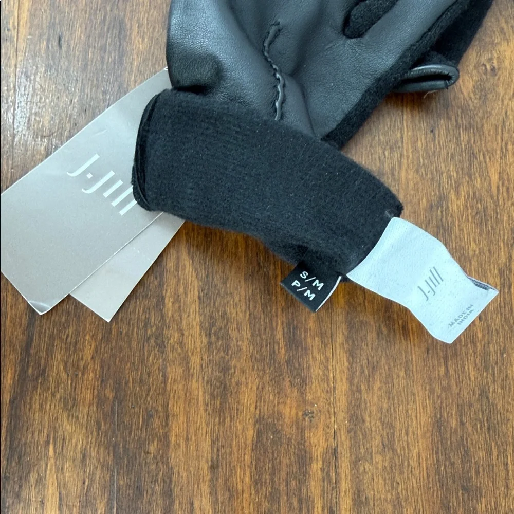 J.Jill Tech-Friendly Wool Blend & Genuine Leather Smart Gloves- Size S/M - Black